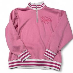 Size: M l Barbie Pink Quarter Zip Mock Pullover + Embroidered Logo